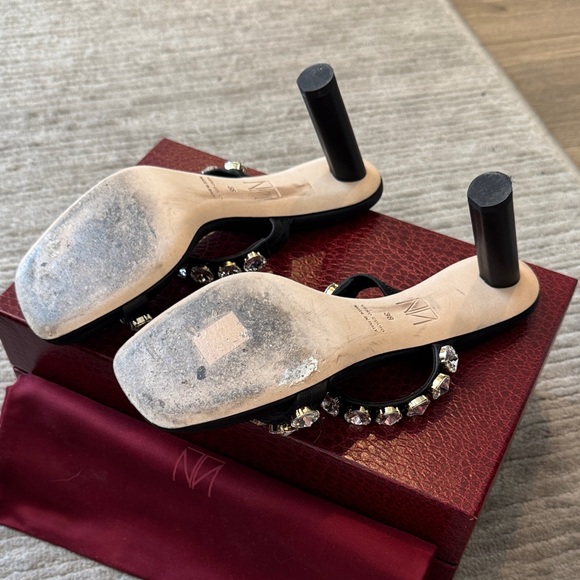 Tamara Mellon Black Crystal-Trim Slide Heels